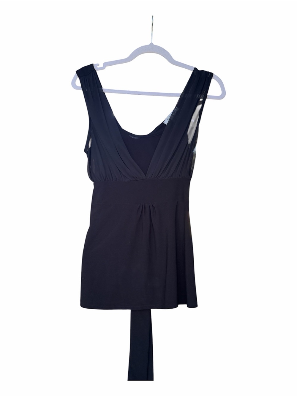 White House Black Market Black V-Neck Sleeveless Tunic ties in back